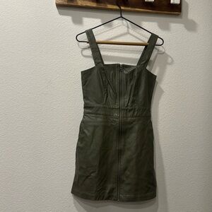 Green Full Zip Pleather Dress